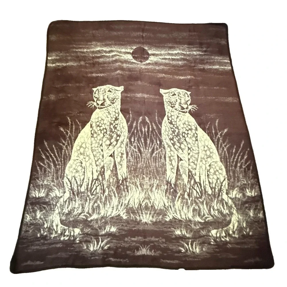Vintage Mink Blanket Cheetah Reversible Plush Leopard San Marcos Style 90x76 Cat